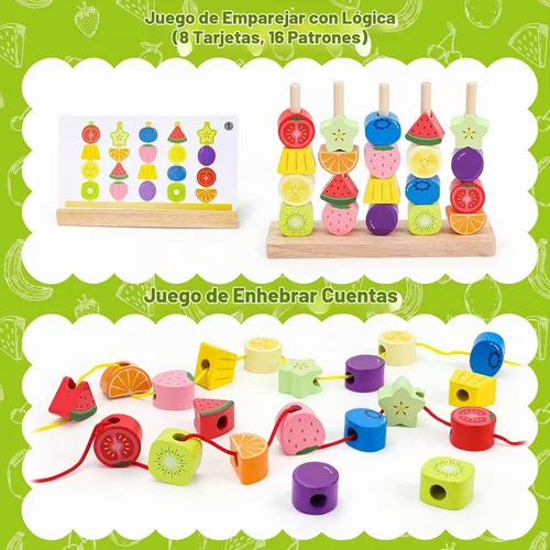 Vista 4 de Appoft Montessori Kit de maestría de cuentas de madera: constructor de habilidades motoras finas para niños pequeños de 2 a 5 años, bloques