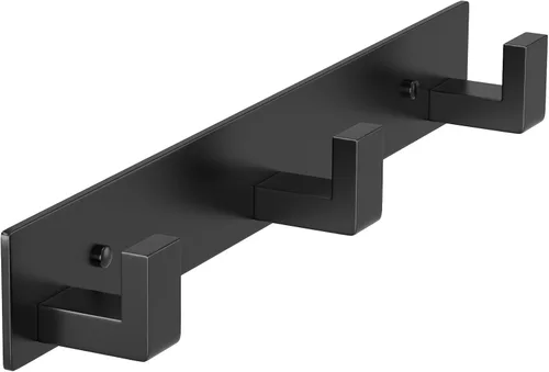 Vista 25 de PMMASTO Perchero montado en la pared, 3 ganchos de pared en forma de T para colgar, riel de ganchos para abrigos de acero inoxidable resistente