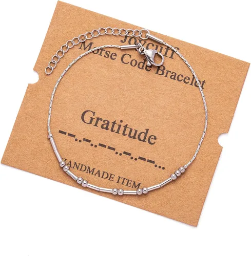 Vista 168 de JoycuFF Pulseras inspiradoras de código morse para mujeres, cuentas de plata, joyería con mantra de motivación, regalos para ella