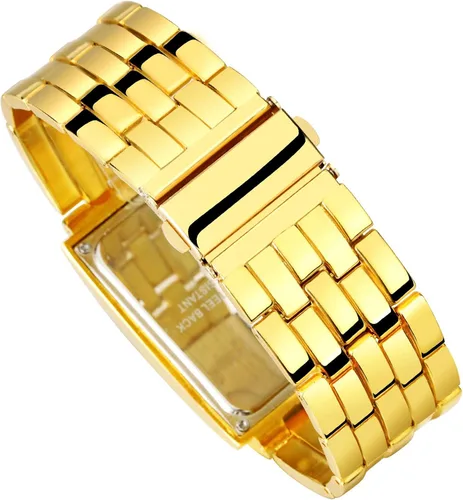Vista 5 de FANMIS Moda Casual Binario LED Militar Hombres Deportes Acero Inoxidable Cuarzo Rectángulo Reloj Plata