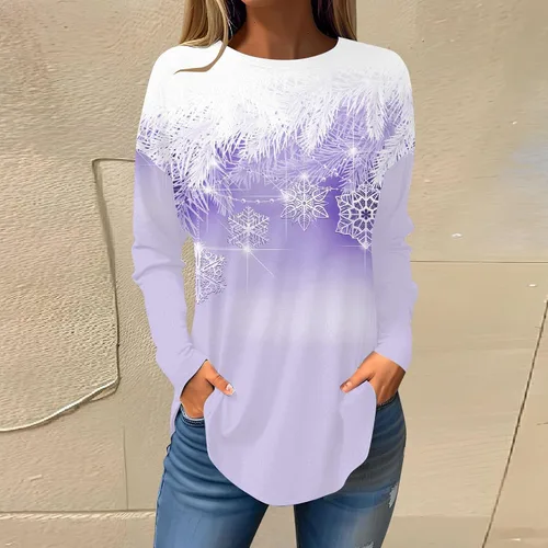 Vista 4 de Blusas de gasa de manga larga para mujer, para llevar con leggings, sudaderas casuales, holgadas, con estampado de bloques