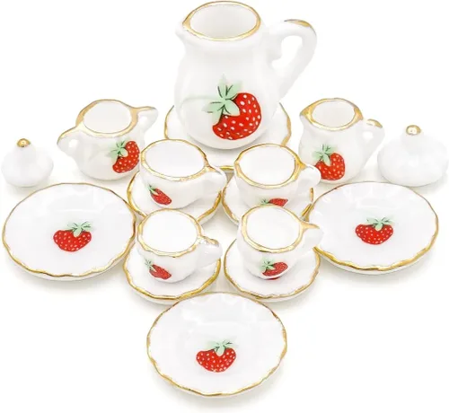 Vista 9 de Odoria 1:12 Miniatura 15pcs porcelana azul Chintz taza de té Set (azul)