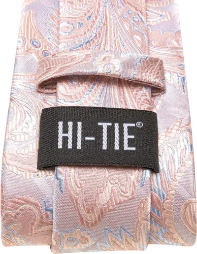 Vista 12 de Hi-Tie Corbatas de seda para hombre, diseño de cachemira a rayas, con bolsillo, gemelos cuadrados, conjunto formal de negocios