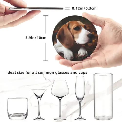 Vista 3 de Juego de 6 posavasos redondos de Beagle con soporte para bebidas, protector de mesa, almohadilla para el hogar y la cocina, juego de posavasos