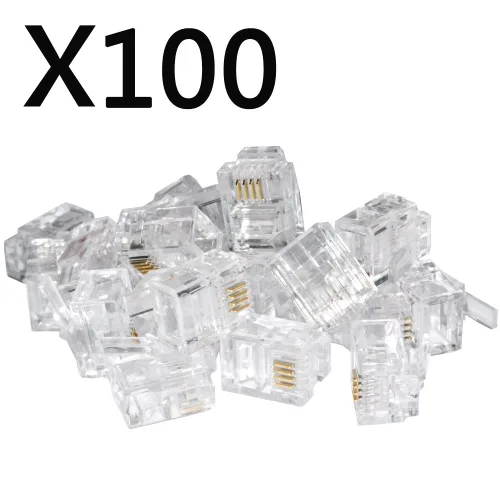 Vista 3 de Paquete de 100 conectores RJ11, conectores modulares de teléfono, conectores macho 6P4C