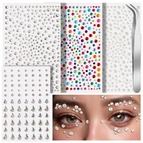 Vista 8 de Teenitor Gemas Faciales Perlas para el Cabello Diamantes de Imitación para Maquillaje Festival Joyas Faciales Joyas para el Cabello, 1300PCS
