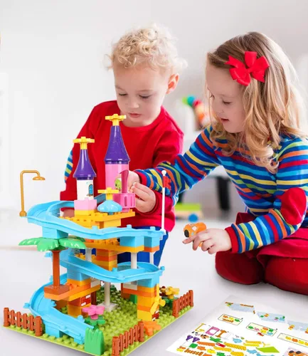 Vista 2 de Juego de construcción de juguetes de Marble Run, 86 piezas de bloques de construcción de castillo para mayores de 3 años, juguetes de construcción