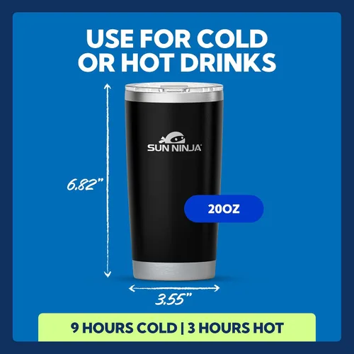 Vista 3 de SUN NINJA Vaso de acero inoxidable de 20 onzas, taza aislada al vacío de doble pared con tapa fácil de abrir, jarra de café de 20 onzas de grado