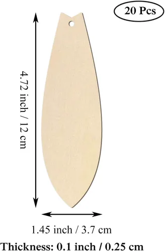 Vista 2 de 20 piezas de tabla de surf con forma de tabla de surf sin terminar recortes de madera para manualidades en blanco tabla de surf adornos de madera