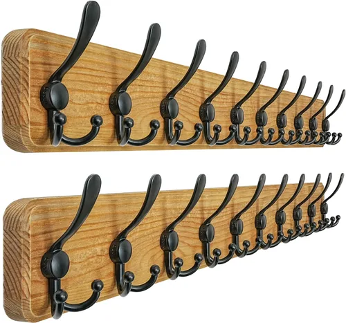 Vista 21 de Dseap Perchero de Pared Montado - 5 Ganchos Triangulares, Resistente, Perchero de Pared de Madera para Abriggos, Sombreros, Chaquetas, Ropa, Negro