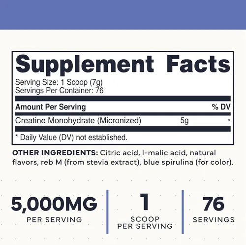 Vista 2 de Type Zero Monohidrato de creatina en polvo, 17.64 oz, sabor a frambuesa azul, sin gluten