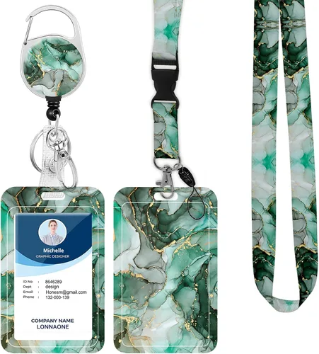 Vista 32 de Cordón con soporte para insignia, carrete retráctil con correa de cuello desmontable y soporte vertical para tarjetas de identificación