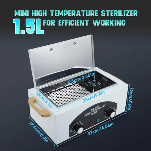 Vista 6 de Caja de Limpieza de Herramientas de Metal de Alta Temperatura, 110V 300W 1.5L con Temporizador, Equipo de Manicura Pedicura SPA Salón Barbería