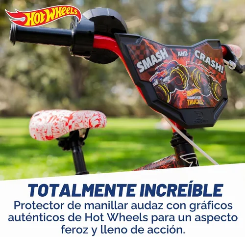 Vista 5 de Dynacraft Hot Wheels BMX Bike for Boys, 12-18 Inch Kids Bike, Ages 3-9, Rev Grip Handlebar Feature, Red & Black