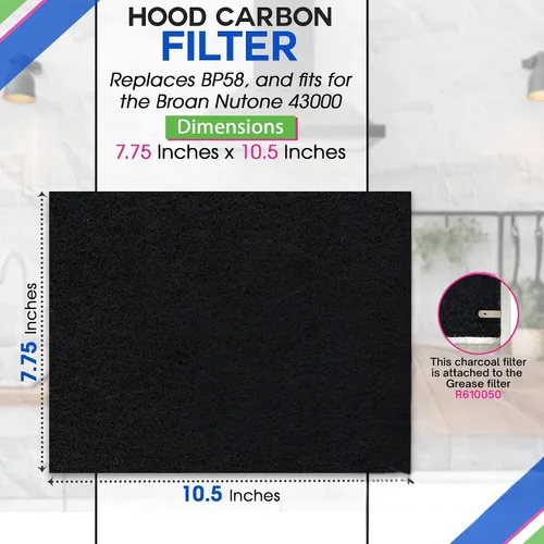 Vista 3 de Filtro de carbón para campana extractora de 7.75 x 10.5 pulgadas, se adapta a Broan y Nutone BP58 para campanas extractoras de la serie 43000