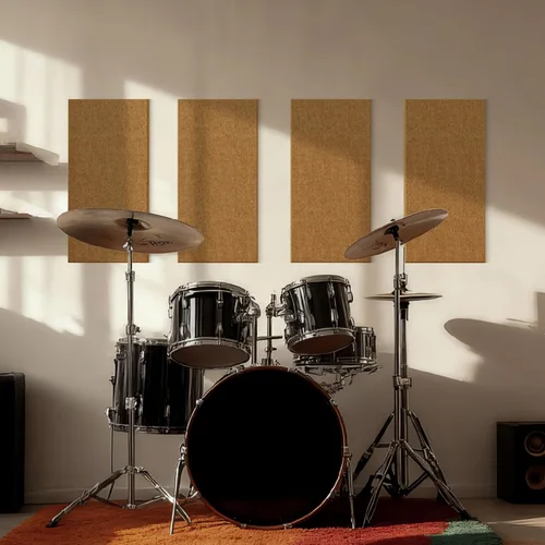 Vista 9 de 4 paneles acústicos, paneles acústicos de tela de 24 x 12 pulgadas para paredes, paneles autoadhesivos de absorción de sonido para el hogar