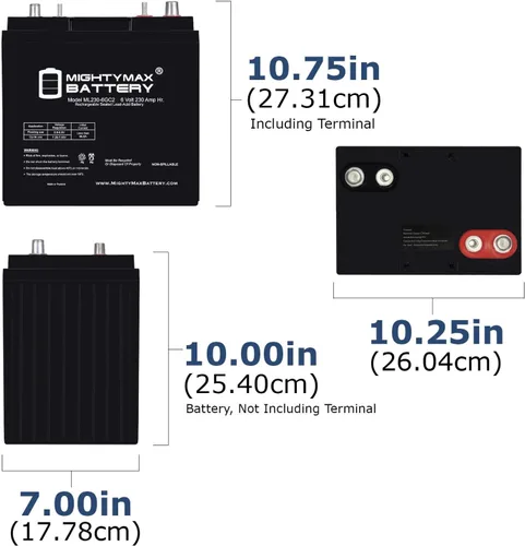 Vista 2 de Mighty Max Battery ML230-6GC2 - Batería recargable de 6 voltios 230 AH, terminal dual, SLA AGM para carrito de golf