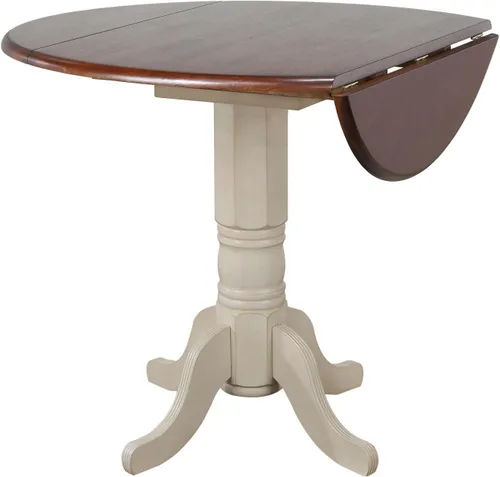 Vista 3 de Sunset Trading Andrews Juego de comedor, mesa de extensión de tres tamaños, blanco antiguo y marrón castaño