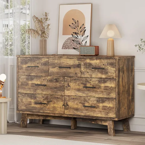 Vista 8 de Xixini Cómoda para dormitorio, cómoda moderna de 6 cajones con base resistente en forma de X, organizador de almacenamiento de ropa doble de madera