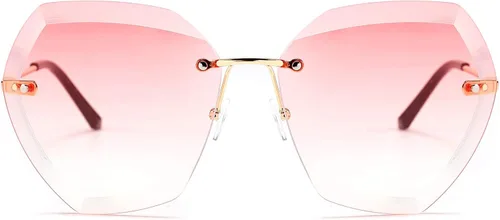 Vista 2 de FEISEDY Gafas de sol sin montura de gran tamaño de las mujeres gafas de sol de corte de diamante B2569