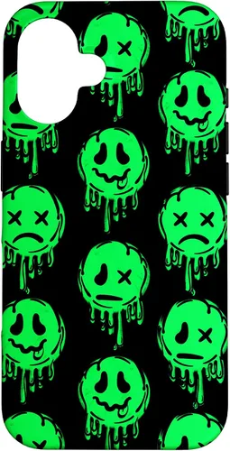 Vista 32 de Melting Happy Face Smile Trippy Sad Face Graffiti Green Case for iPhone 17