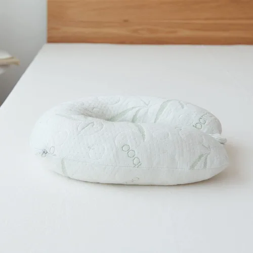 Vista 6 de Almohada de viaje de espuma viscoelástica, rayón refrescante hecho de bambú y funda de poliéster, en forma de U, lavable a máquina, ideal