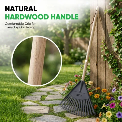 Vista 4 de Rastrillo de hojas, recolector de hojas grises para niños, paquete a granel, rastrillo de jardinería, paquete de 24 rastrillos de plástico con mango