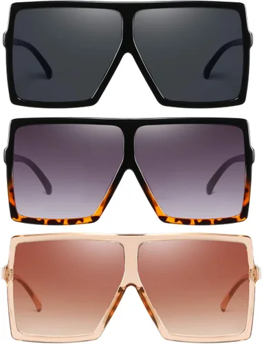 Vista 2 de Gafas de sol de 3 piezas para mujer y hombre, montura grande, gafas retro cuadradas