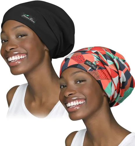 Vista 34 de Gorro de dormir ajustable con forro de satén para rastas de cabello rizado, cabeza grande, permanece puesta durante la noche