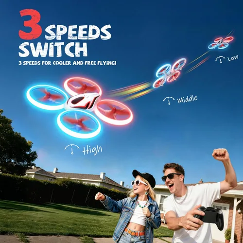 Vista 5 de Dron para niños y adultos, 3 baterías de tiempo de vuelo de 24 minutos, cuadricóptero RC anticolisión con luz LED, retención de altitud, regalos