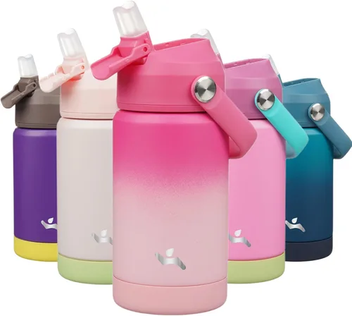Vista 19 de Konokyo Botella de agua aislada con tapa de pajilla, botella de metal al vacío de acero inoxidable de 18 onzas con mango de silicona, color negro