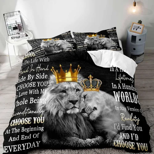 Vista 16 de VIVIHOME - Juego de ropa de cama inspiradora de león de 2 piezas, funda de edredón individual, ropa de cama negra con animales salvajes africanos