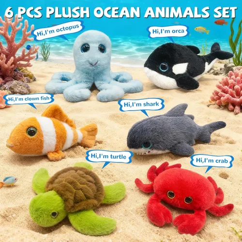 Vista 3 de 6 animales de peluche de animales marinos pequeños a granel, animales marinos, peluches suaves de animales marinos, lindos peluches de tortuga