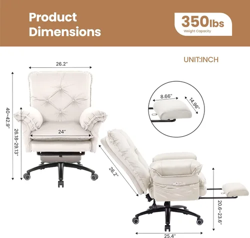 Vista 2 de FiveWillowise Silla cruzada con brazos abatibles, cómoda silla de oficina Terciopelo beige