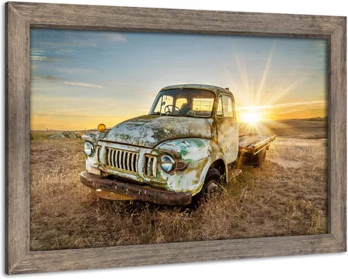 Vista 15 de Lienzo decorativo para pared de automóvil oxidado: cuadros de camiones viejos impresos en lienzo para dormitorio