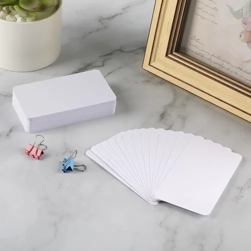 Vista 5 de MaxGear 3.5 x 2 tarjetas de visita en blanco 100 piezas Cartulina blanca de 300 GSM, tarjeta de notas de papel Kraft, tarjetas de agradecimiento