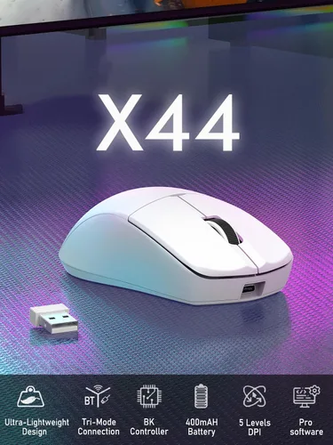 Vista 2 de E-YOOSO Ratón inalámbrico ligero para juegos, mouse inalámbrico de tres modos para deportes electrónicos con 5 botones programables, 4000 DPI