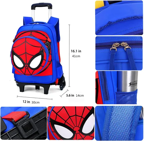 Vista 6 de Maleta con ruedas de seis ruedas, bolsas escolares para niños y niñas, mochila con ruedas Oxford para vacaciones, equipaje de viaje para niños, Azul
