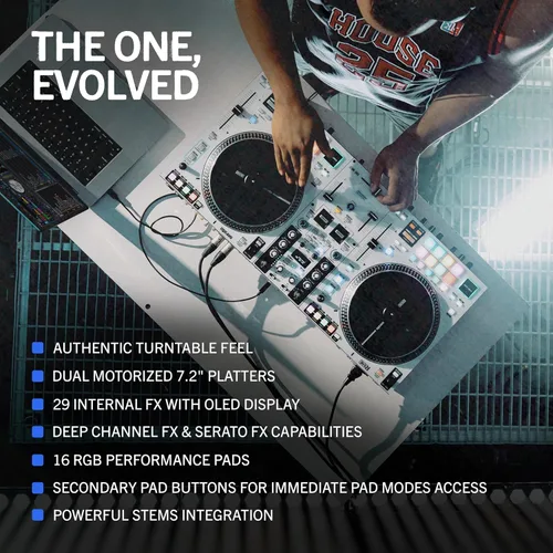 Vista 2 de Rane ONE MKII - Controlador motorizado Serato DJ Pro con 2 cubiertas, FX interno, control de Deep Stems para DJs de Scratch, clubes y eventos