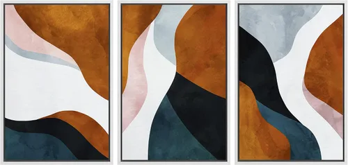 Vista 90 de wall26 Lienzo enmarcado para pared, juego de arte con trazos de pintura roja y naranja vibrante, paisaje, formas abstractas, ilustraciones, arte