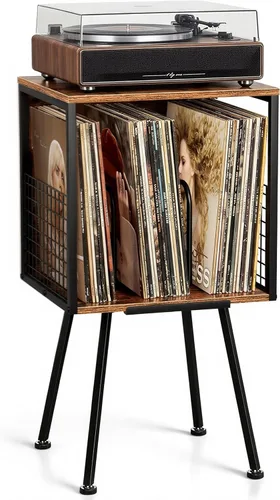 Vista 17 de Faesun Soporte para tocadiscos con almacenamiento para más de 100 discos de vinilo, soporte giratorio industrial con estante de almacenamiento