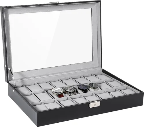 Vista 14 de Uten 12-Slot Watch Box, 2-Layers PU Leather Watch Case with Lock Negro