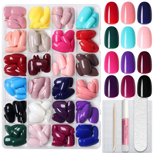 Vista 12 de 576 uñas postizas medianas a presión, 24 colores, uñas postizas