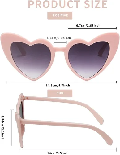 Vista 4 de AEAHALY Lentes de sol de corazón blanco, rosa, rojo, negro para mujer, protección UV 400, lentes de sol en forma de corazón, gafas de sol a granel