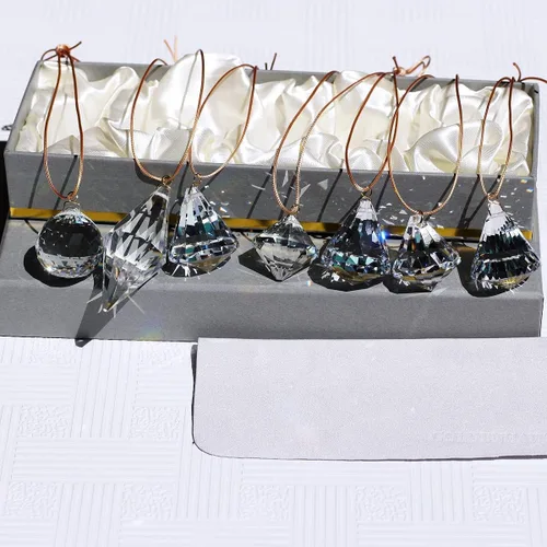 Vista 6 de Juego de 7 piezas de lámpara de araña de cristal, prisma para colgar en la ventana, adornos de joyería (transparente)