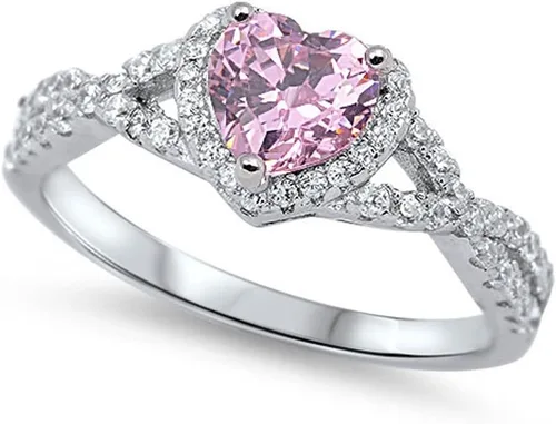Vista 9 de Elige tu color. Anillo de compromiso de plata fina con diseño de corazón y halo Claro