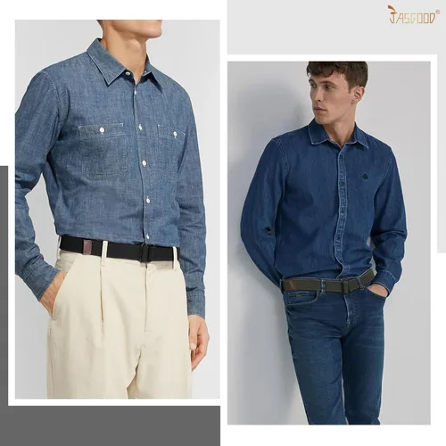 Vista 4 de JASGOOD Cinturones de tela de lona para hombre, cinturones casuales de tela con hebilla de doble anillo negro, paquete de 2