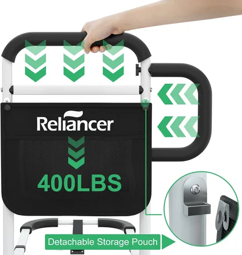 Vista 7 de RELIANCER Barandilla de seguridad para cama para adultos mayores con pata de apoyo, barra de apoyo de asistencia de doble asa para personas mayores