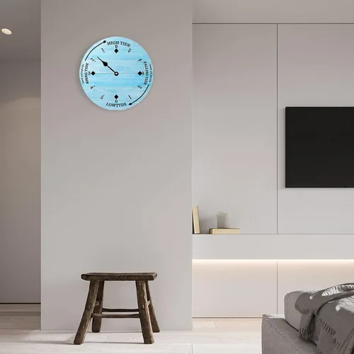 Vista 5 de Reloj de marea de madera de madera azul de la costa este del océano, reloj de marea de madera, marea alta y baja, para colgar en la pared, reloj