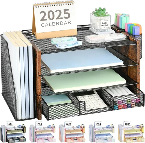 Vista 11 de OPNICE - Organizadores de escritorio y accesorios, para espacio de trabajo, suministros de oficina, organizador de archivos con 2 soportes para Negro